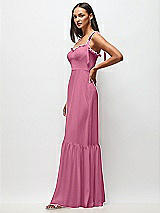 Side View Thumbnail - Orchid Pink Tie-Shoulder Bustier Bodice Ruffle-Hem Maxi Dress