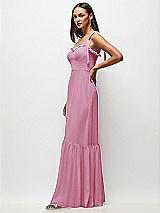 Side View Thumbnail - Powder Pink Tie-Shoulder Bustier Bodice Ruffle-Hem Maxi Dress