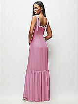 Rear View Thumbnail - Powder Pink Tie-Shoulder Bustier Bodice Ruffle-Hem Maxi Dress
