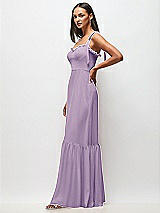 Side View Thumbnail - Pale Purple Tie-Shoulder Bustier Bodice Ruffle-Hem Maxi Dress