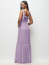 Rear View Thumbnail - Pale Purple Tie-Shoulder Bustier Bodice Ruffle-Hem Maxi Dress