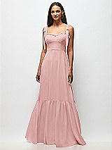 Front View Thumbnail - Rose Tie-Shoulder Bustier Bodice Ruffle-Hem Maxi Dress
