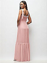 Rear View Thumbnail - Rose Tie-Shoulder Bustier Bodice Ruffle-Hem Maxi Dress