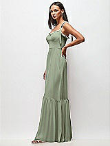Side View Thumbnail - Sage Tie-Shoulder Bustier Bodice Ruffle-Hem Maxi Dress
