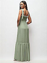 Rear View Thumbnail - Sage Tie-Shoulder Bustier Bodice Ruffle-Hem Maxi Dress