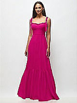 Front View Thumbnail - Think Pink Tie-Shoulder Bustier Bodice Ruffle-Hem Maxi Dress