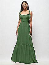 Front View Thumbnail - Vineyard Green Tie-Shoulder Bustier Bodice Ruffle-Hem Maxi Dress