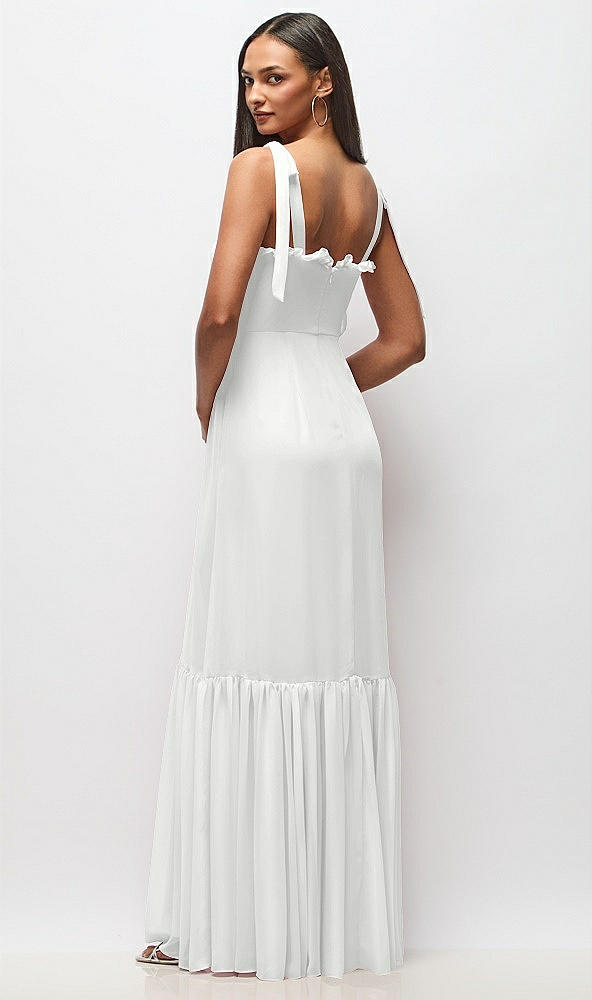 Back View - White Tie-Shoulder Bustier Bodice Ruffle-Hem Maxi Dress