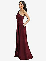 Side View Thumbnail - Cabernet One-Shoulder High Low Maxi Dress with Pockets