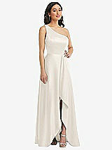 Front View Thumbnail - Ivory One-Shoulder High Low Maxi Dress with Pockets