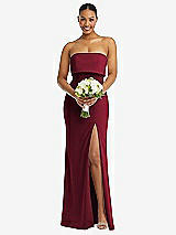 Alt View 2 Thumbnail - Burgundy Strapless Overlay Bodice Crepe Maxi Dress with Front Slit