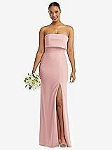 Front View Thumbnail - Rose Strapless Overlay Bodice Crepe Maxi Dress with Front Slit