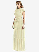 Side View Thumbnail - Butter Yellow Flutter Sleeve Jewel Neck Chiffon Maxi Dress with Tiered Ruffle Skirt