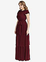 Side View Thumbnail - Cabernet Flutter Sleeve Jewel Neck Chiffon Maxi Dress with Tiered Ruffle Skirt