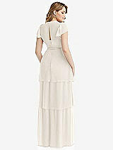 Rear View Thumbnail - Ivory Flutter Sleeve Jewel Neck Chiffon Maxi Dress with Tiered Ruffle Skirt