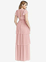 Rear View Thumbnail - Rose Flutter Sleeve Jewel Neck Chiffon Maxi Dress with Tiered Ruffle Skirt