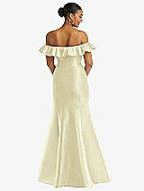 Alt View 5 Thumbnail - Butter Yellow Off-the-Shoulder Ruffle Neck Satin Trumpet Gown