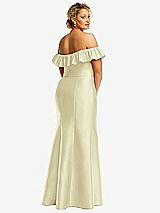 Rear View Thumbnail - Butter Yellow Off-the-Shoulder Ruffle Neck Satin Trumpet Gown