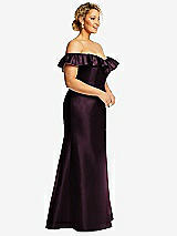Side View Thumbnail - Deep Plum Off-the-Shoulder Ruffle Neck Satin Trumpet Gown