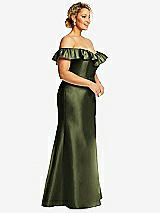 Side View Thumbnail - Olive Green Off-the-Shoulder Ruffle Neck Satin Trumpet Gown