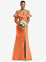 Alt View 2 Thumbnail - Portofino Orange Off-the-Shoulder Ruffle Neck Satin Trumpet Gown