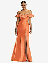 Alt View 3 Thumbnail - Portofino Orange Off-the-Shoulder Ruffle Neck Satin Trumpet Gown