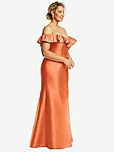 Side View Thumbnail - Portofino Orange Off-the-Shoulder Ruffle Neck Satin Trumpet Gown