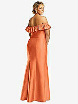 Rear View Thumbnail - Portofino Orange Off-the-Shoulder Ruffle Neck Satin Trumpet Gown