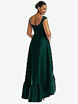 Rear View Thumbnail - Evergreen Cap Sleeve Deep Ruffle Hem Satin High Low Dress with Pockets