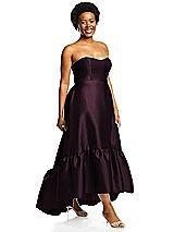 Alt View 2 Thumbnail - Deep Plum Strapless Deep Ruffle Hem Satin High Low Dress with Pockets