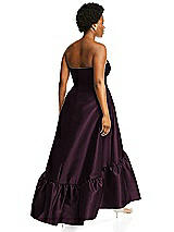 Alt View 3 Thumbnail - Deep Plum Strapless Deep Ruffle Hem Satin High Low Dress with Pockets