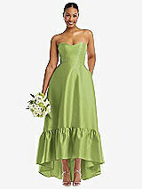 Front View Thumbnail - Mojito Strapless Deep Ruffle Hem Satin High Low Dress with Pockets