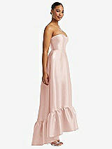 Side View Thumbnail - Blush Strapless Deep Ruffle Hem Satin High Low Dress with Pockets