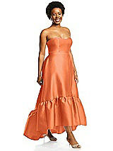 Alt View 2 Thumbnail - Portofino Orange Strapless Deep Ruffle Hem Satin High Low Dress with Pockets