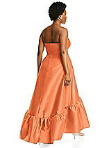 Alt View 3 Thumbnail - Portofino Orange Strapless Deep Ruffle Hem Satin High Low Dress with Pockets