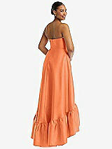 Rear View Thumbnail - Portofino Orange Strapless Deep Ruffle Hem Satin High Low Dress with Pockets