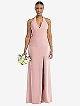 Alt View 2 Thumbnail - Rose Plunge Neck Halter Backless Trumpet Gown with Front Slit