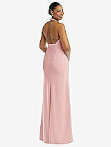 Rear View Thumbnail - Rose Plunge Neck Halter Backless Trumpet Gown with Front Slit