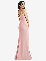 Rear View Thumbnail - Rose Skinny Strap Deep V-Neck Crepe Trumpet Gown with Front Slit