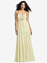 Alt View 2 Thumbnail - Butter Yellow Drawstring Bodice Gathered Tie Open-Back Maxi Dress with Tiered Skirt