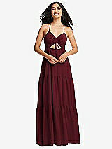 Front View Thumbnail - Cabernet Drawstring Bodice Gathered Tie Open-Back Maxi Dress with Tiered Skirt