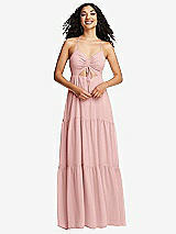 Front View Thumbnail - Rose Drawstring Bodice Gathered Tie Open-Back Maxi Dress with Tiered Skirt