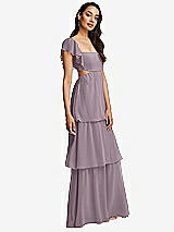 Side View Thumbnail - Lilac Dusk Flutter Sleeve Cutout Tie-Back Maxi Dress with Tiered Ruffle Skirt