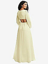 Rear View Thumbnail - Butter Yellow Long Puff Sleeve Cutout Waist Chiffon Maxi Dress 