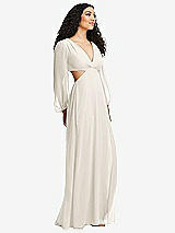 Side View Thumbnail - Ivory Long Puff Sleeve Cutout Waist Chiffon Maxi Dress 