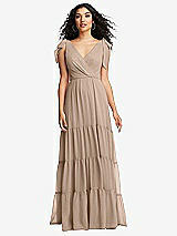 Front View Thumbnail - Topaz Bow-Shoulder Faux Wrap Maxi Dress with Tiered Skirt