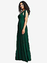 Side View Thumbnail - Hunter Green Bow-Shoulder Faux Wrap Maxi Dress with Tiered Skirt