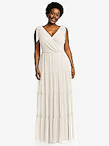 Alt View 1 Thumbnail - Ivory Bow-Shoulder Faux Wrap Maxi Dress with Tiered Skirt