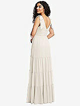 Rear View Thumbnail - Ivory Bow-Shoulder Faux Wrap Maxi Dress with Tiered Skirt