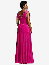 Alt View 3 Thumbnail - Think Pink Bow-Shoulder Faux Wrap Maxi Dress with Tiered Skirt